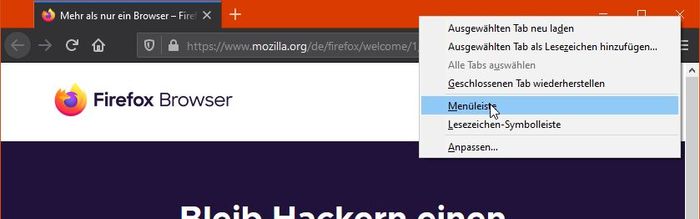 Firefox: Menüleiste anzeigen