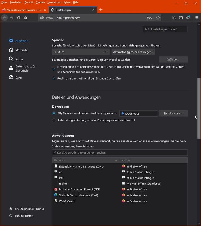 Firefox: Einstellungen