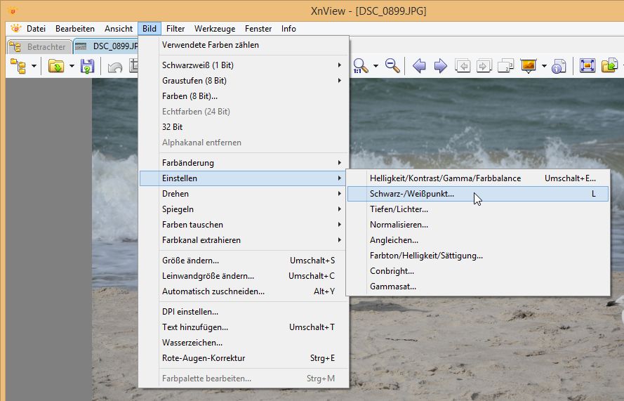 XnView Schwarz- und Weißpunkt setzen