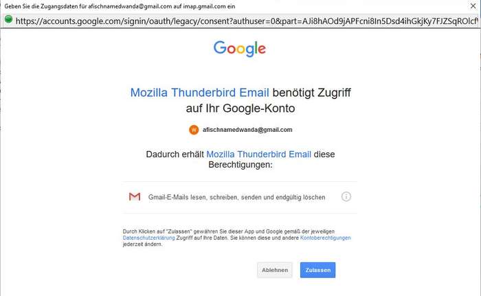 Sicherheitsabfrage von Google Mail
