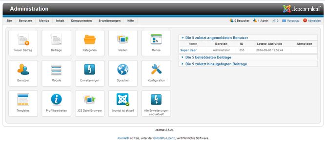 Administrationsoberfläche von Joomla! 2.5