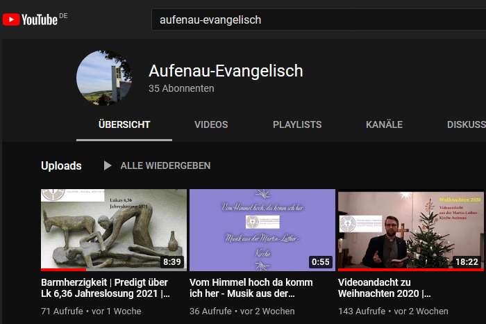 Ev. Kirchengemeinde Aufenau auf Youtube