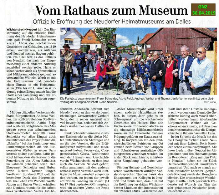 Vom Rathaus zum Museum (Artikel in der GNZ vom 30.04.2019)