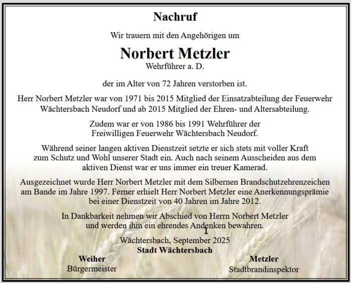 Traueranzeige Norbert Metzler Traueranzeige Norbert Metzler
