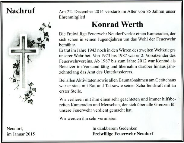 Konrad Werth Traueranzeige Feuerwehr
