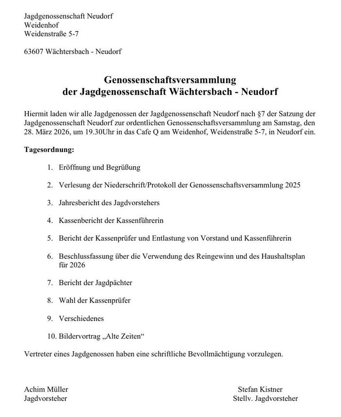 Einladung zur Genossenschaftsversammlung 2026