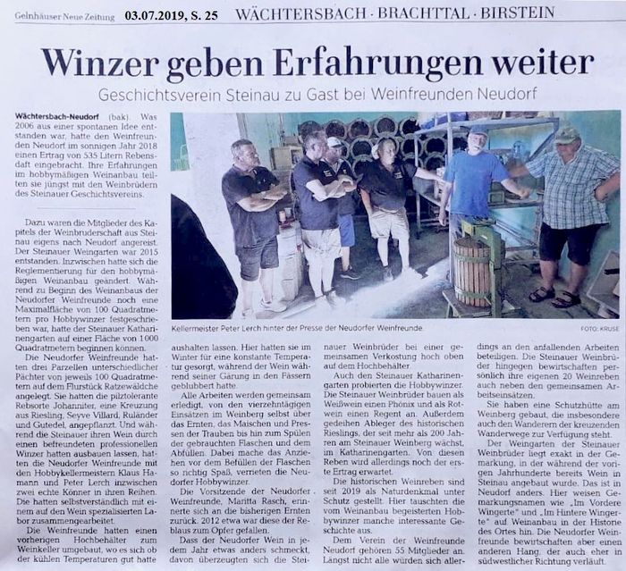 Besuch der Weinbruderschaft Steinau am 28.06.2019  -  Artikel aus GNZGNZ